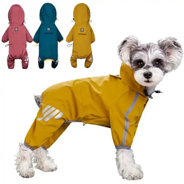 Waterproof Dog Raincoat with Hood – Reflective PU Pet Jacket for Small & Medium Dogs & Cats