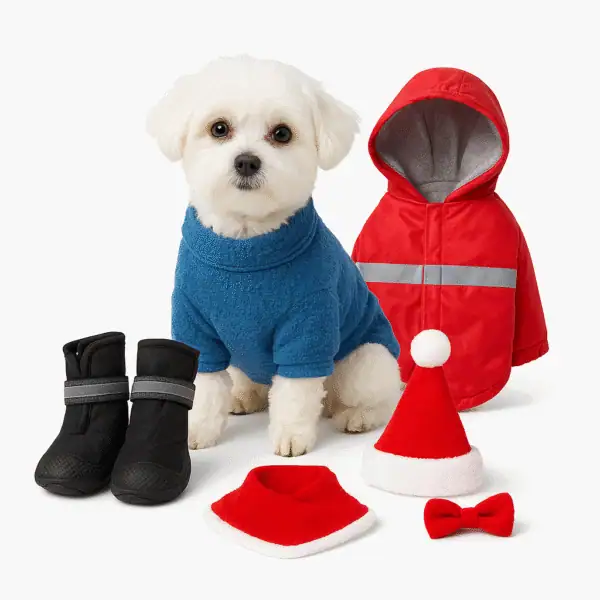 Dogs Winter Kit – Raincoat, Shoes, Warm Sweater & Christmas Accessories